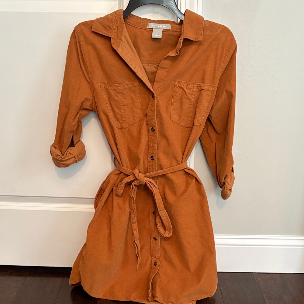Lucky Brand Rust Long Sleeve Shirt Dress with pockets